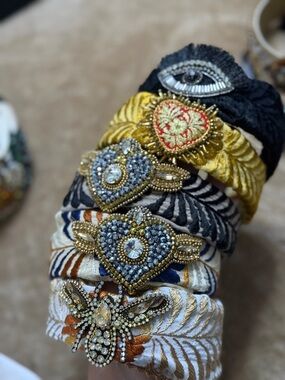 Embellished Heart & Crystal Headband - Gold, Black, Blue, White